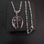 S925 Silver Winged Cross Pendant Barrel Link Necklace™
