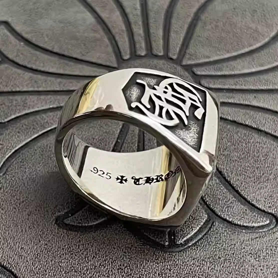 S925 Silver Script Frame Signet Cross Ring™