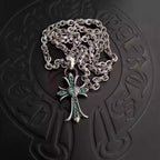 S925 Silver Green Stone Heart Center Cross Necklace™