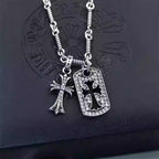 S925 Silver Crystal Cross Dog Tag Double Pendant Necklace™