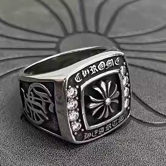 S925 Silver Script Frame Signet Cross Ring™
