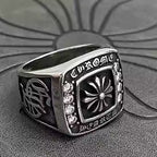 S925 Silver Script Frame Signet Cross Ring™