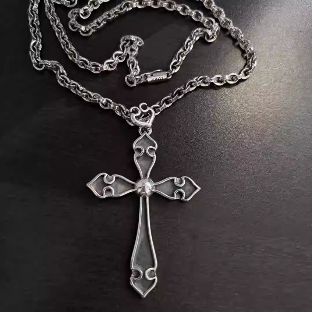 S925 Silver Ornate Cutout Cross Pendant Necklace™