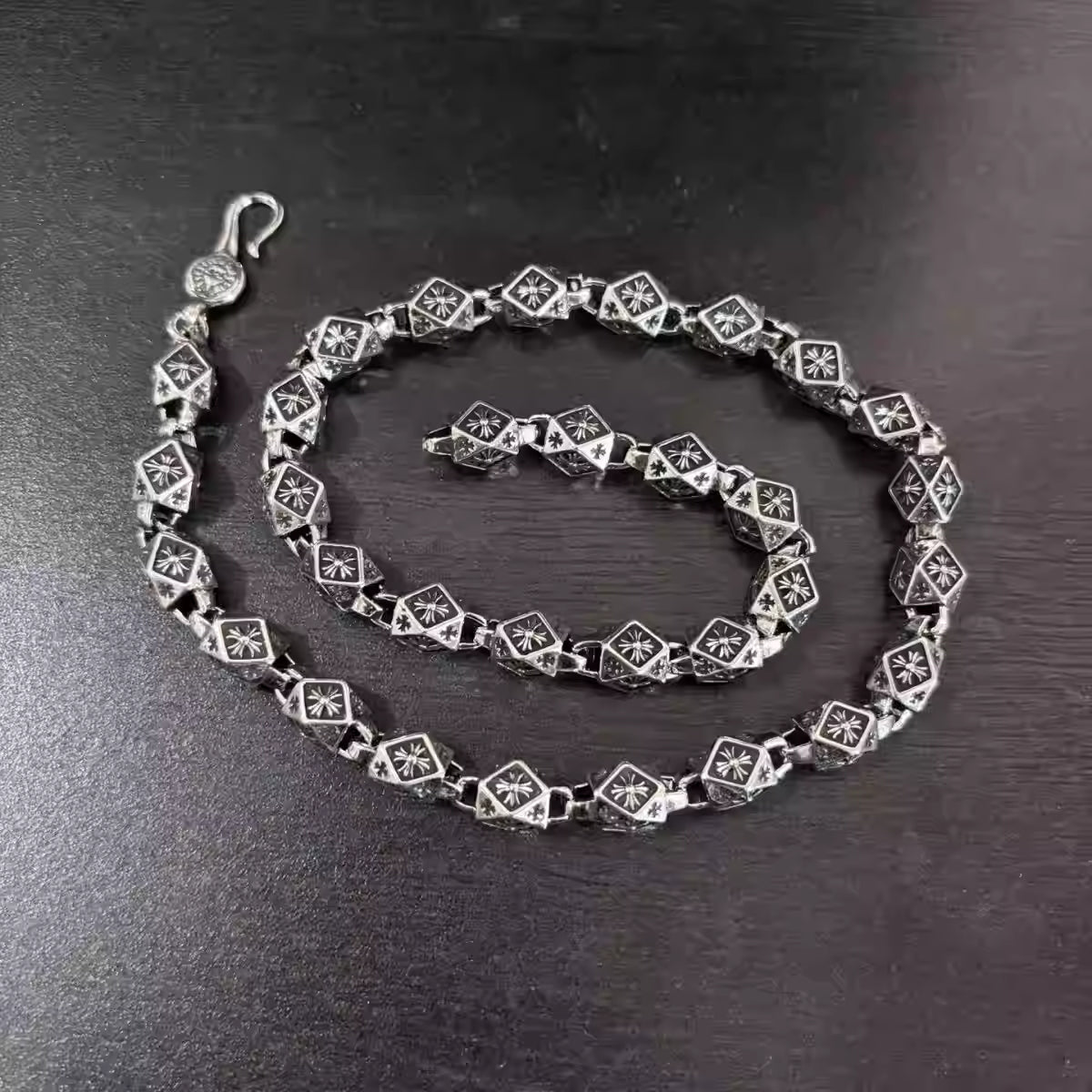 S925 Silver Flower Cross Square Bead Link Necklace™