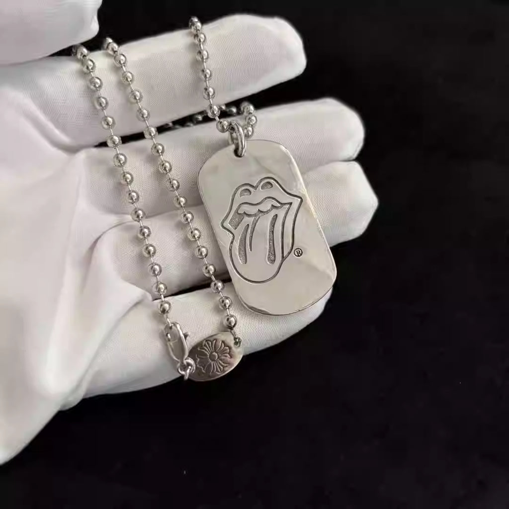 S925 Silver Tongue Logo Typography Dog Tag Necklace™