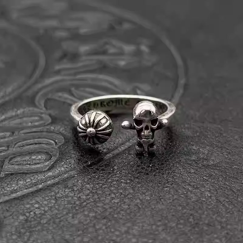 S925 Silver Skull & Flower Open Ring™