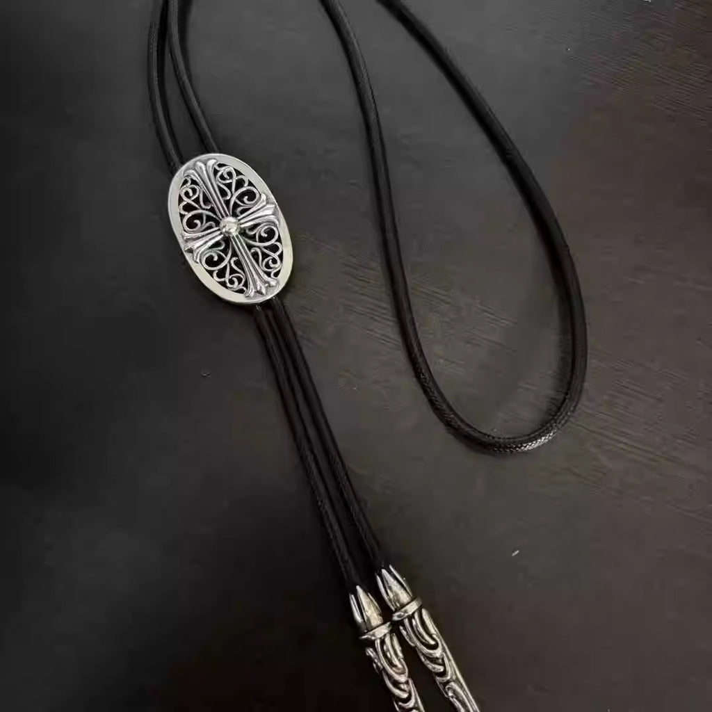 S925 Silver Cross Emblem Adjustable Leather Cord Necklace™