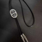S925 Silver Cross Emblem Adjustable Leather Cord Necklace™