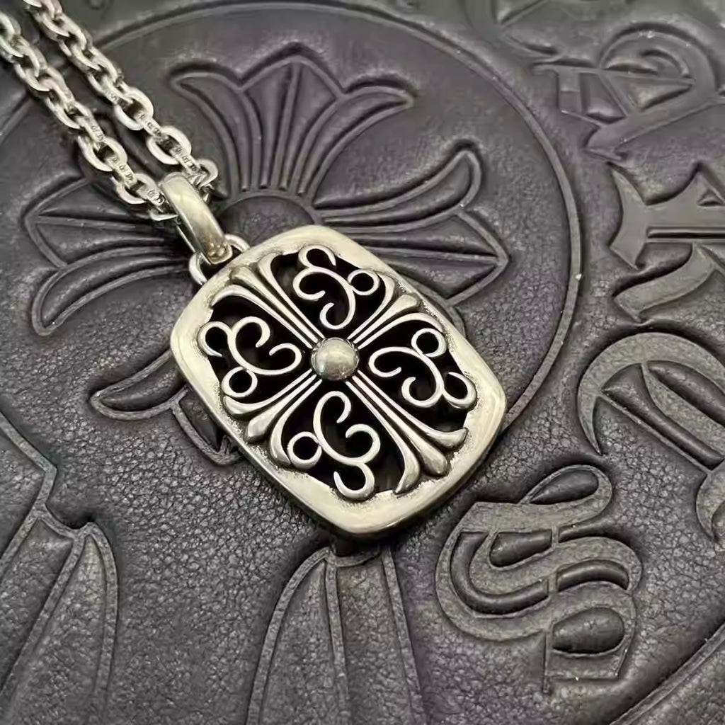 S925 Silver Black Inlay Ornate Cross Pendant Necklace™