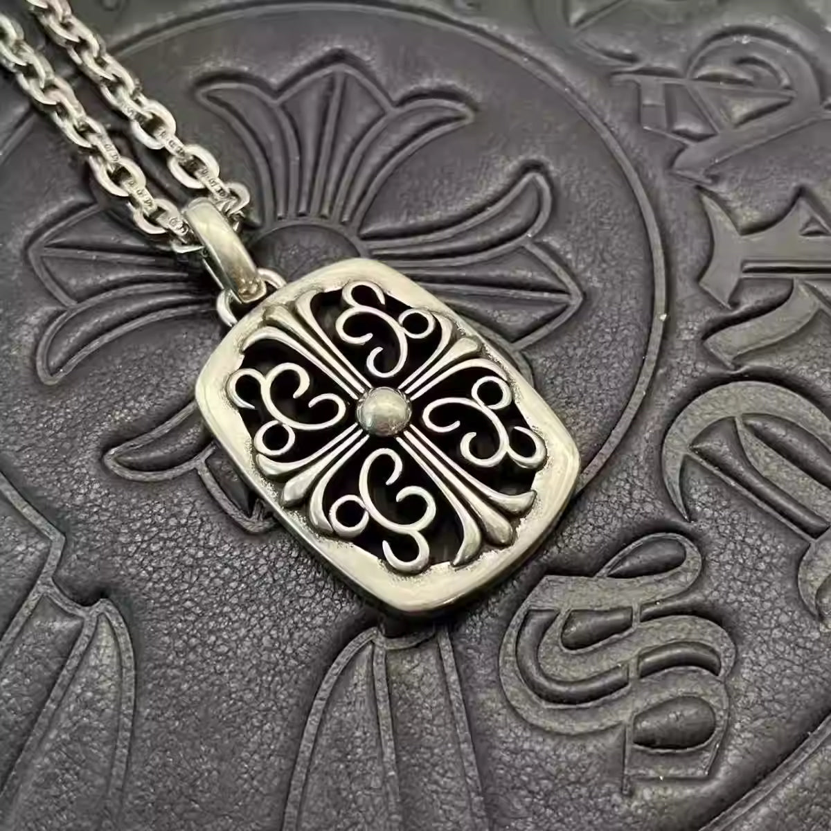 S925 Silver Black Inlay Ornate Cross Pendant Necklace™