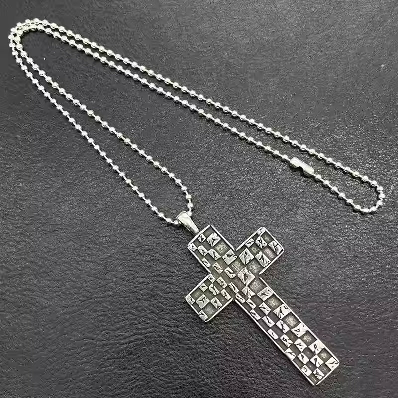S925 Silver Tile Grid Cross Pendant Necklace™