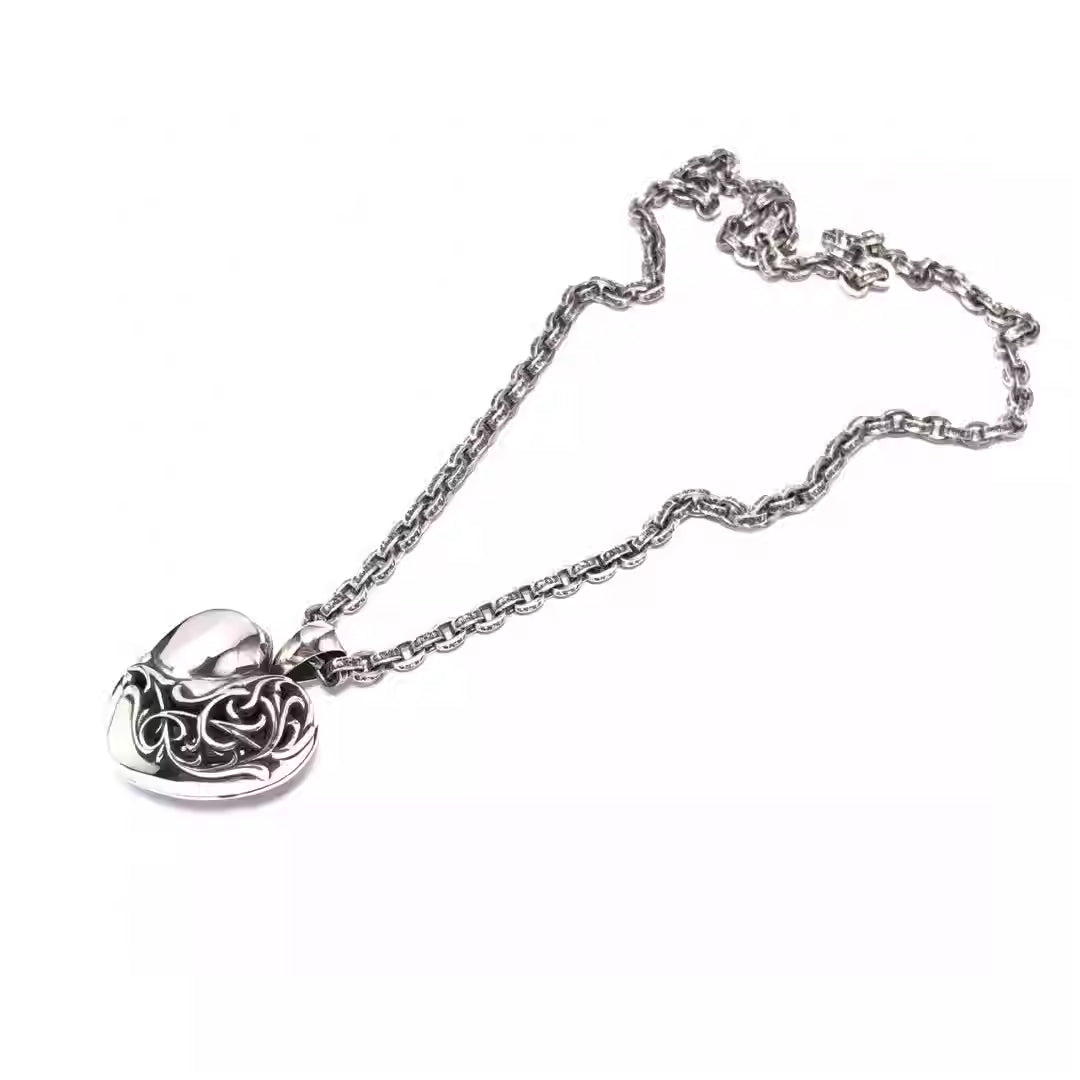 S925 Silver Openwork Floral Heart Locket Necklace™