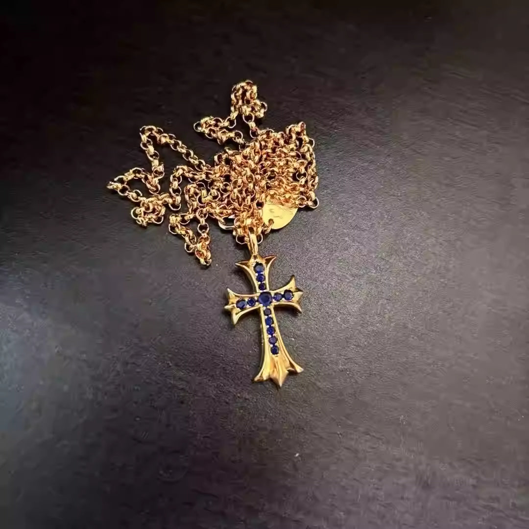 S925 Silver Gold Colored Stone Cross Necklace™