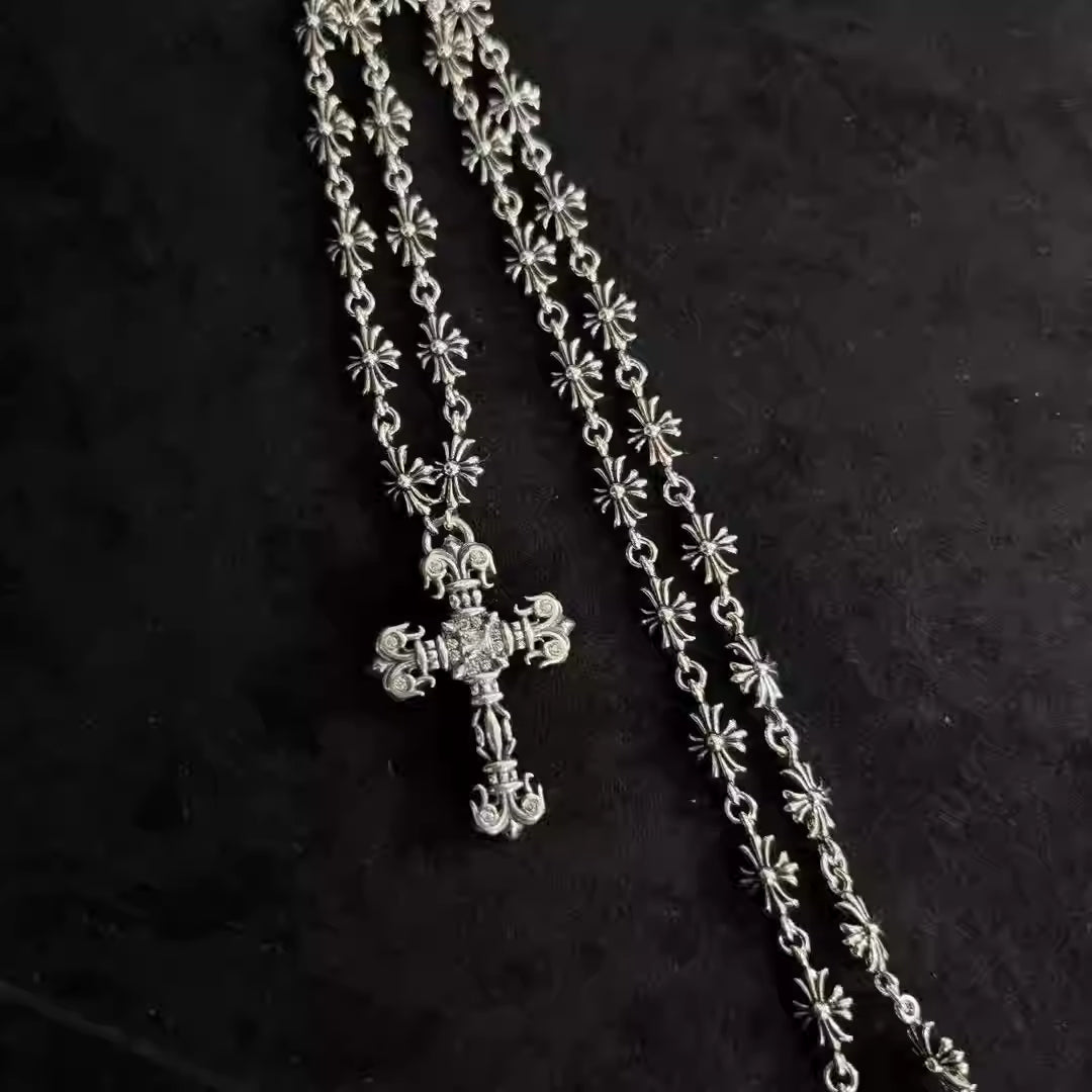 S925 Silver Floral Cross Pendant Necklace™