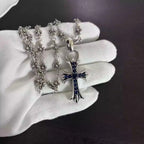 S925 Silver Blue Stone Flared Cross Necklace™