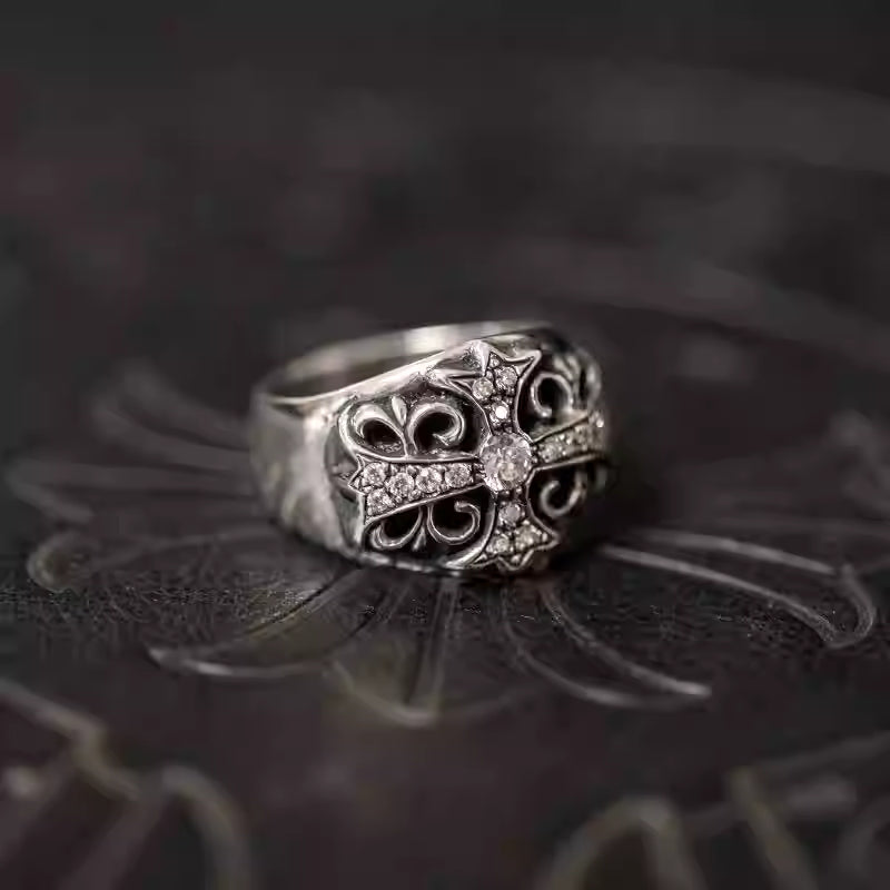S925 Silver Fleur De Lis Gem Cross Ring™