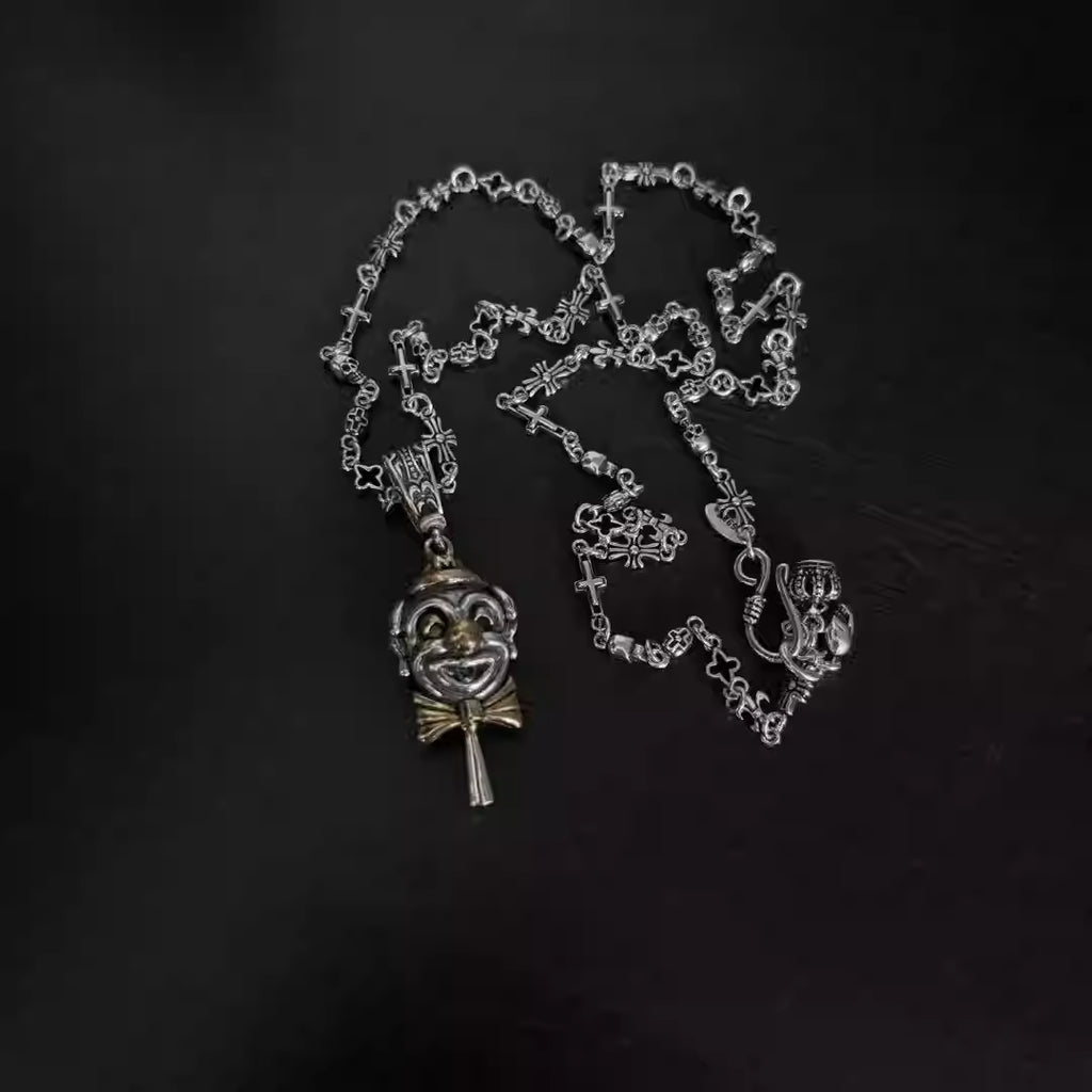 S925 Silver Clown Face Bow Tie Pendant Necklace™