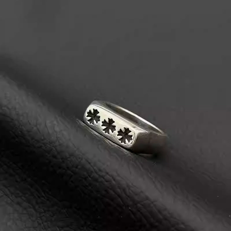 S925 Silver Triple Flower Cross Signet Ring™
