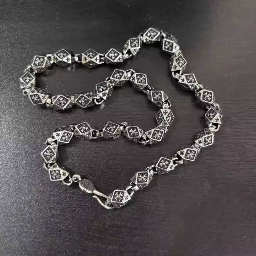 S925 Silver Flower Cross Square Bead Link Necklace™