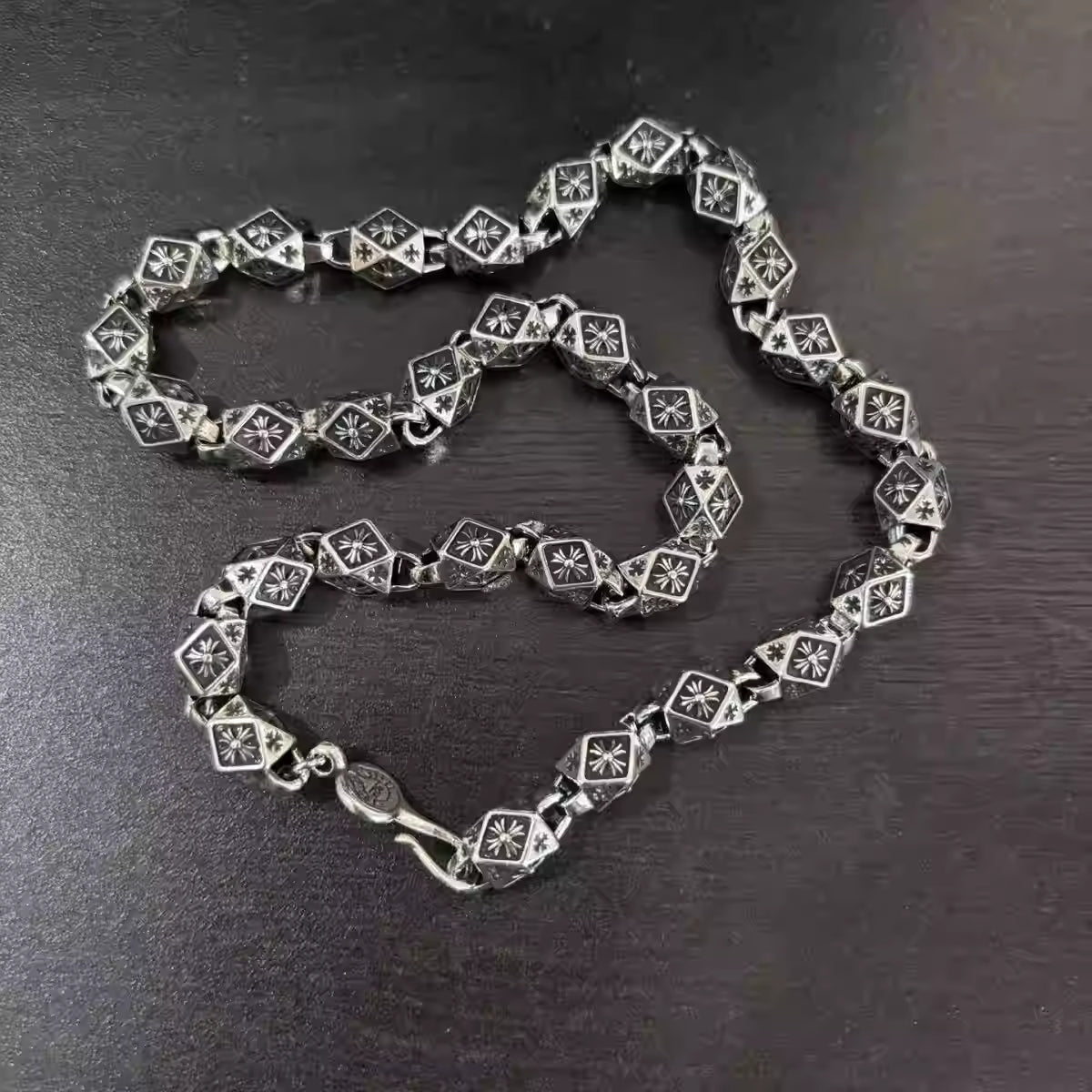 S925 Silver Flower Cross Square Bead Link Necklace™
