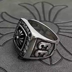 S925 Silver Script Frame Signet Cross Ring™