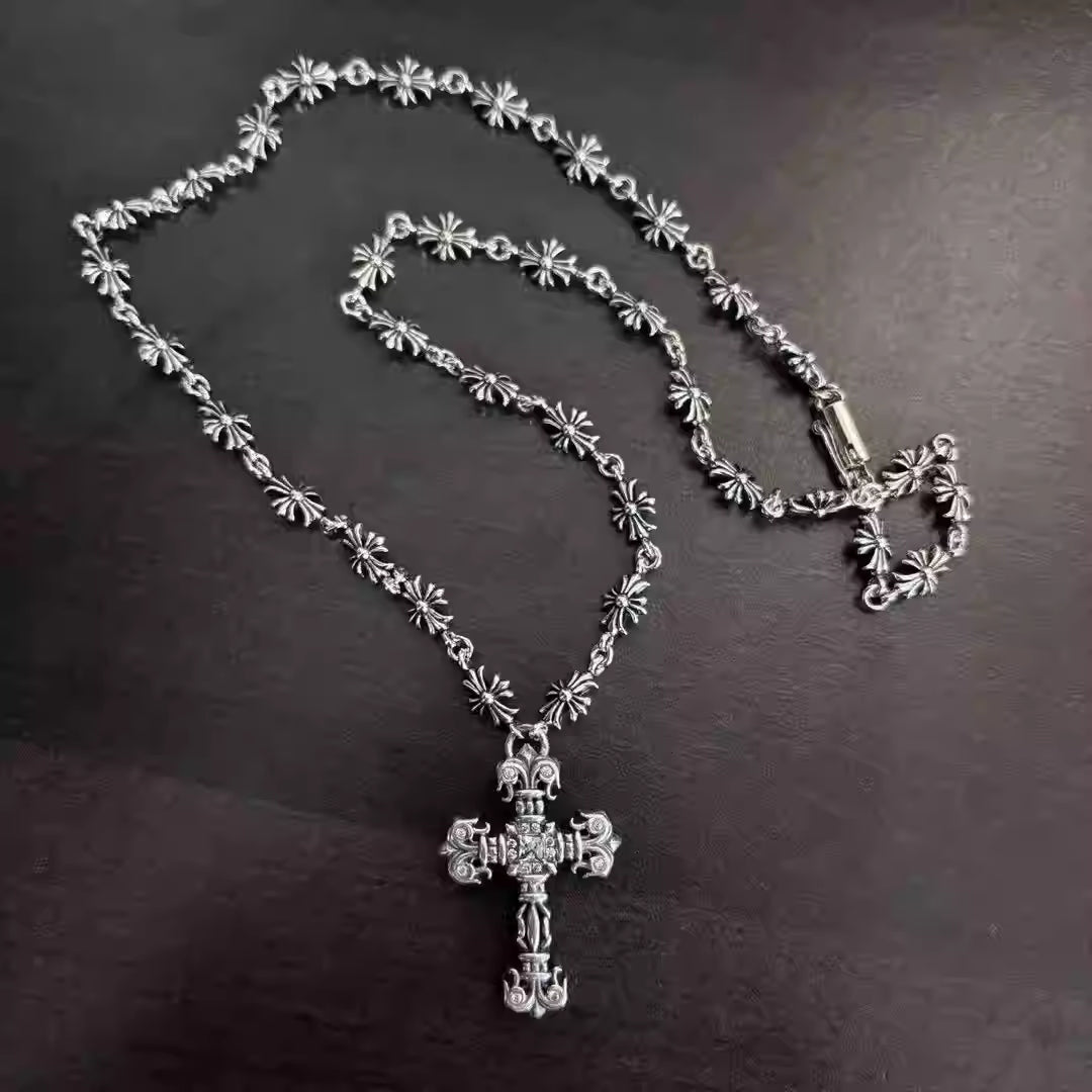 S925 Silver Floral Cross Pendant Necklace™