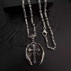 S925 Silver Winged Cross Pendant Barrel Link Necklace™