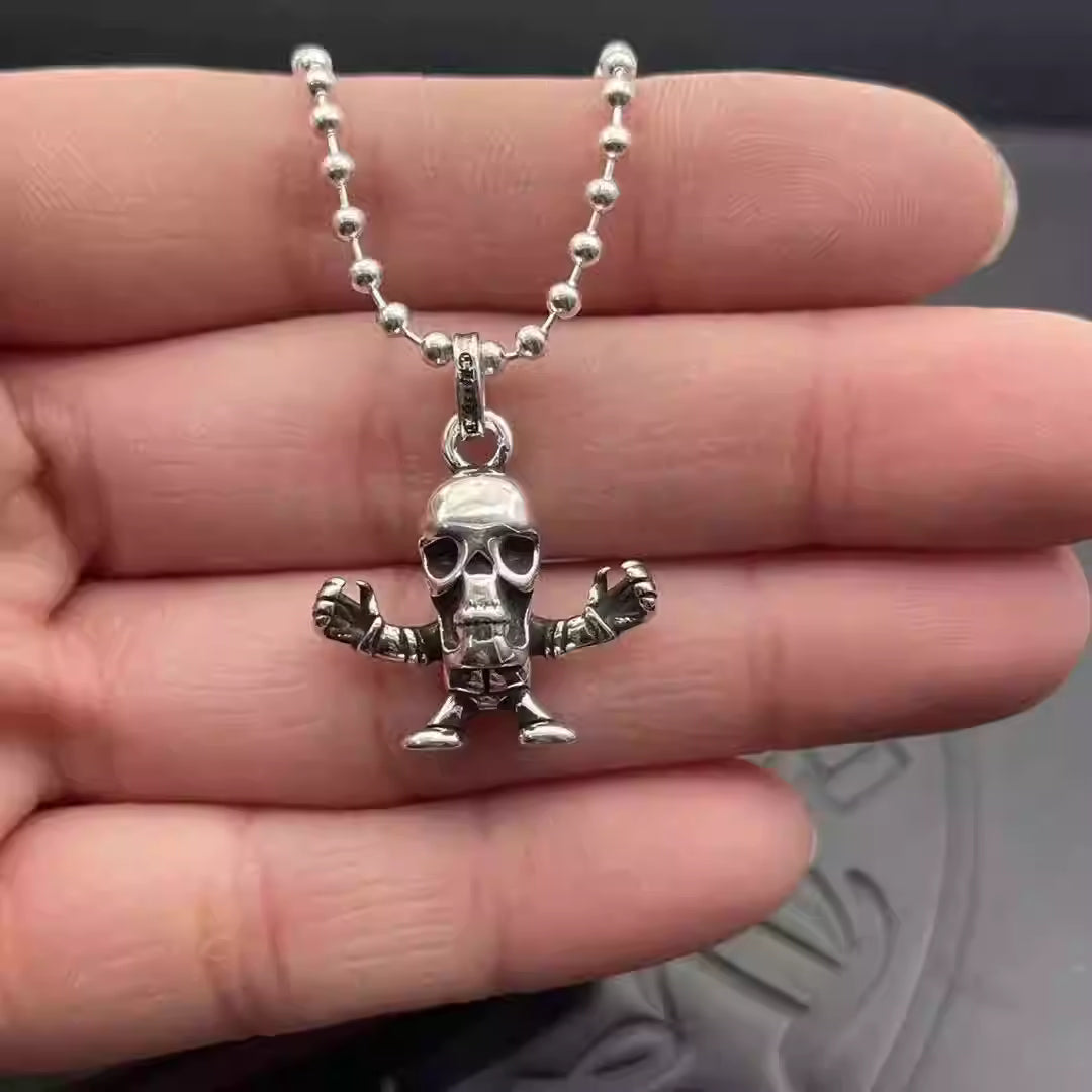 S925 Silver Skull Figure Charm Necklace™
