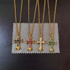 S925 Silver Gold Colored Stone Cross Necklace™