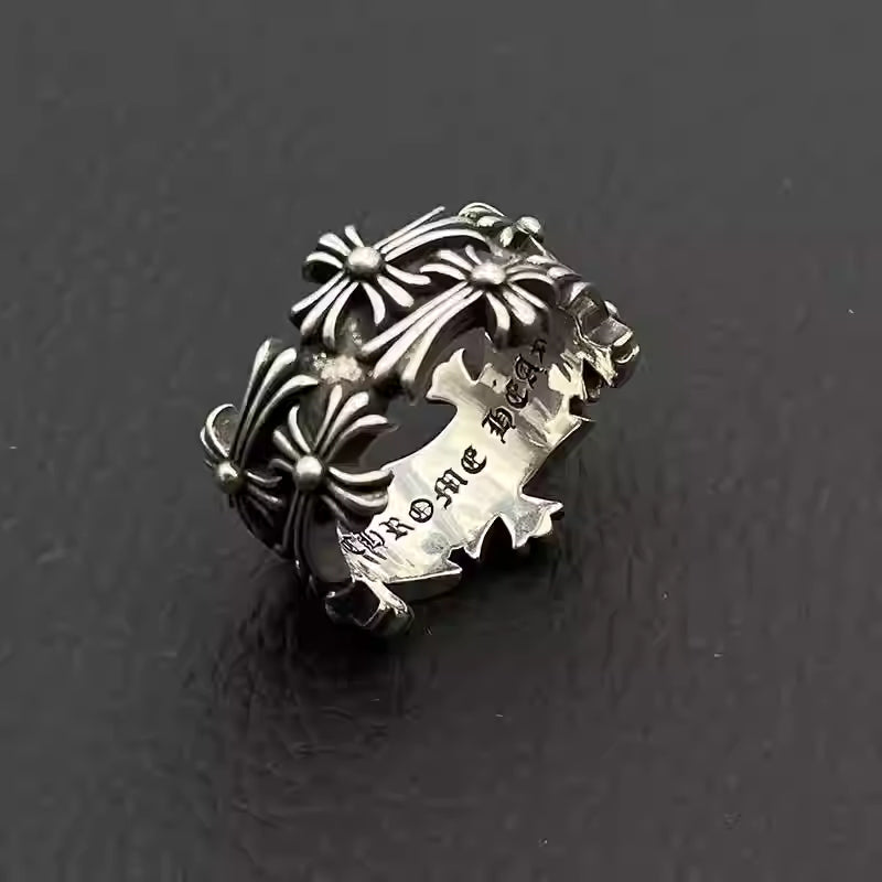 S925 Silver Double Row Flower Cross Ring™