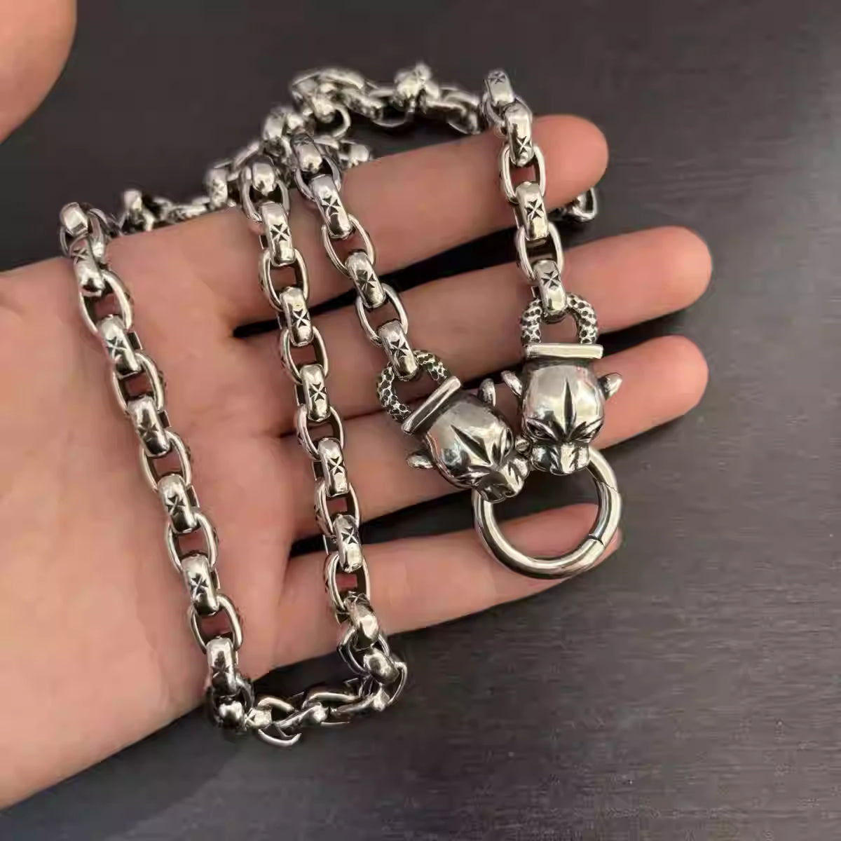 S925 Silver Double Leopard Head Link Necklace™