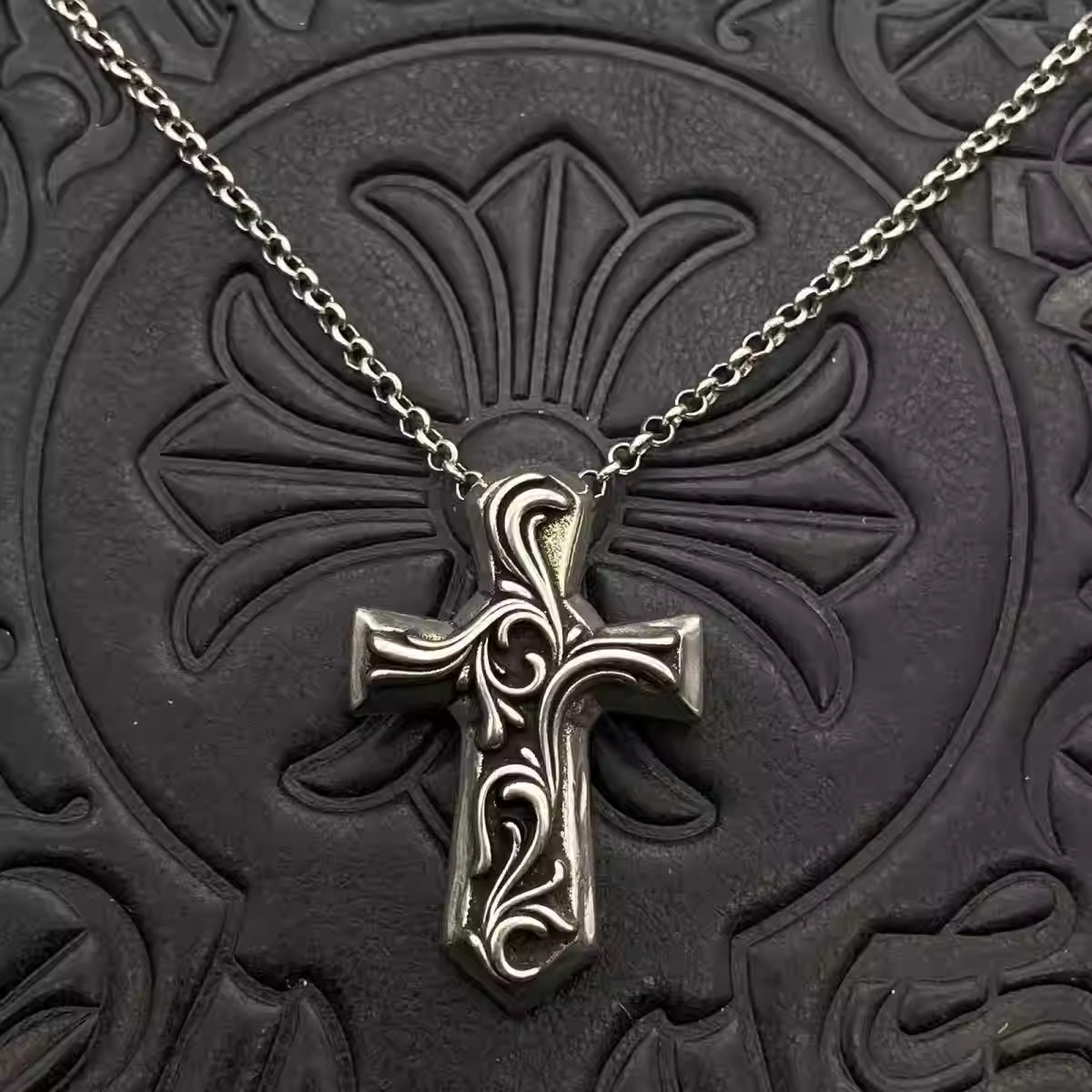 S925 Silver Engraved Thick Cross Pendant Necklace™