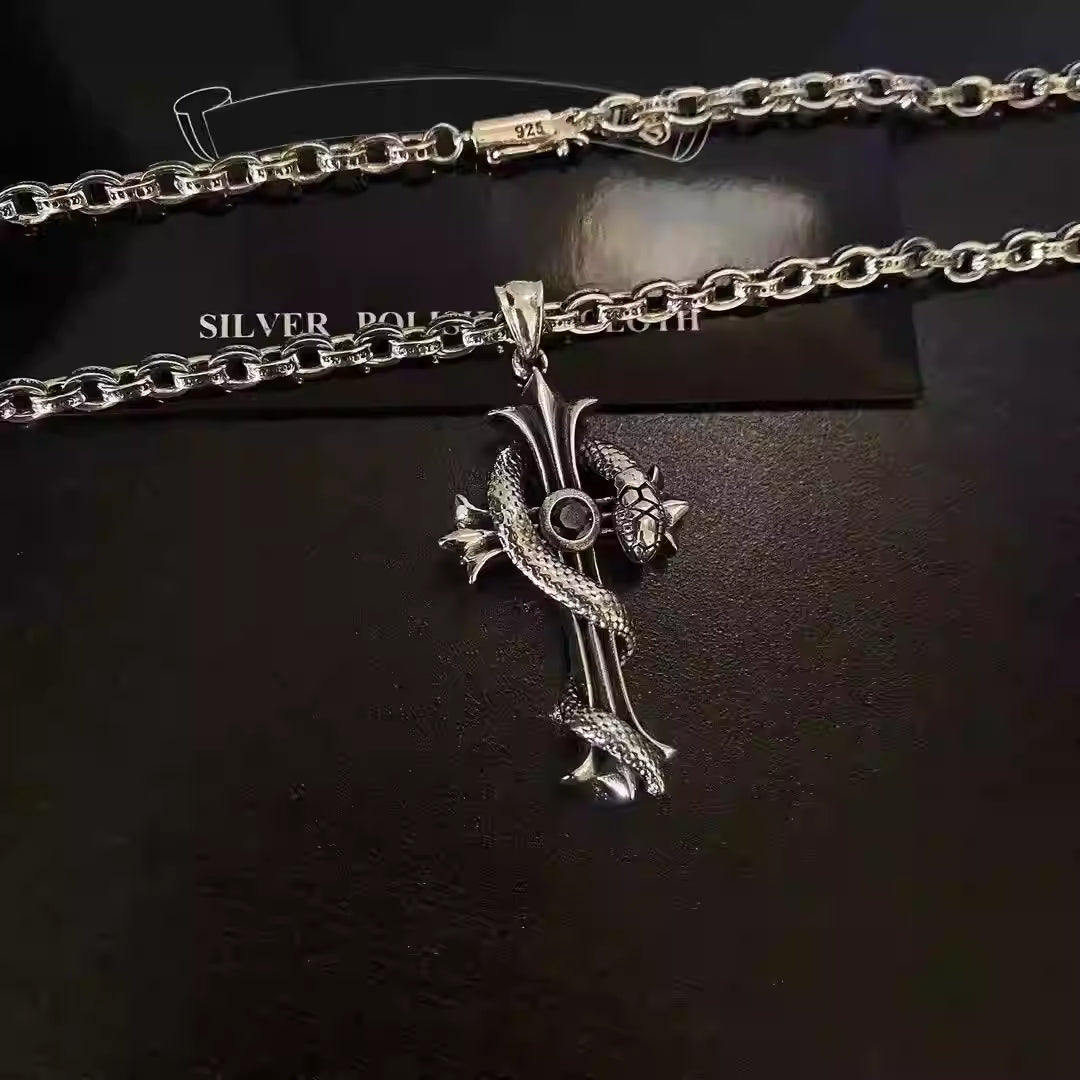 S925 Silver Snake Cross Pendant Necklace™
