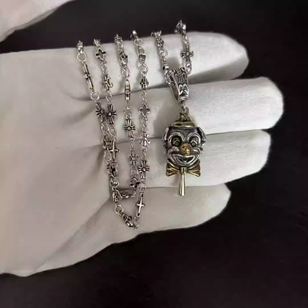 S925 Silver Clown Face Bow Tie Pendant Necklace™