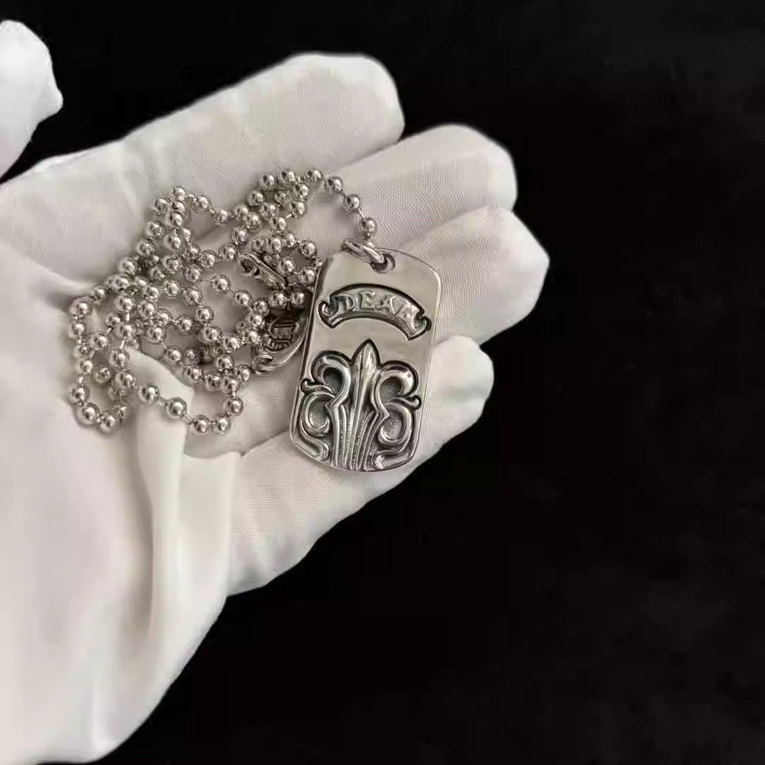 S925 Silver Fleur De Lis Dog Tag Necklace™