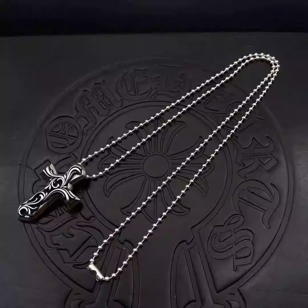S925 Silver Engraved Thick Cross Pendant Necklace™