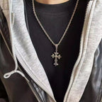 S925 Silver Skull Center Flared Cross Pendant Necklace™