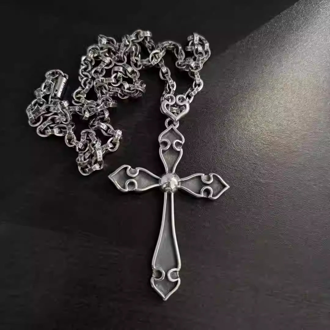 S925 Silver Ornate Cutout Cross Pendant Necklace™