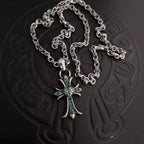 S925 Silver Green Stone Heart Center Cross Necklace™