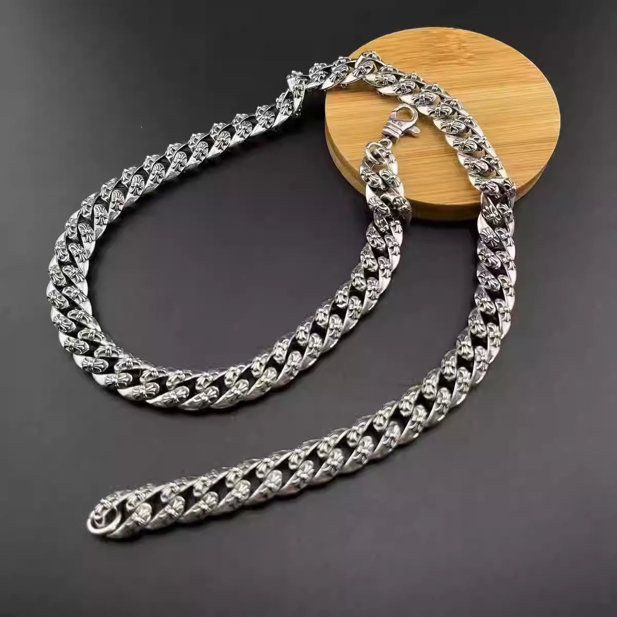 S925 Silver Patterned Flower Cross Link Necklace™