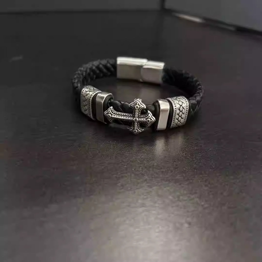 S925 Silver Cross Braided Leather Bracelet™