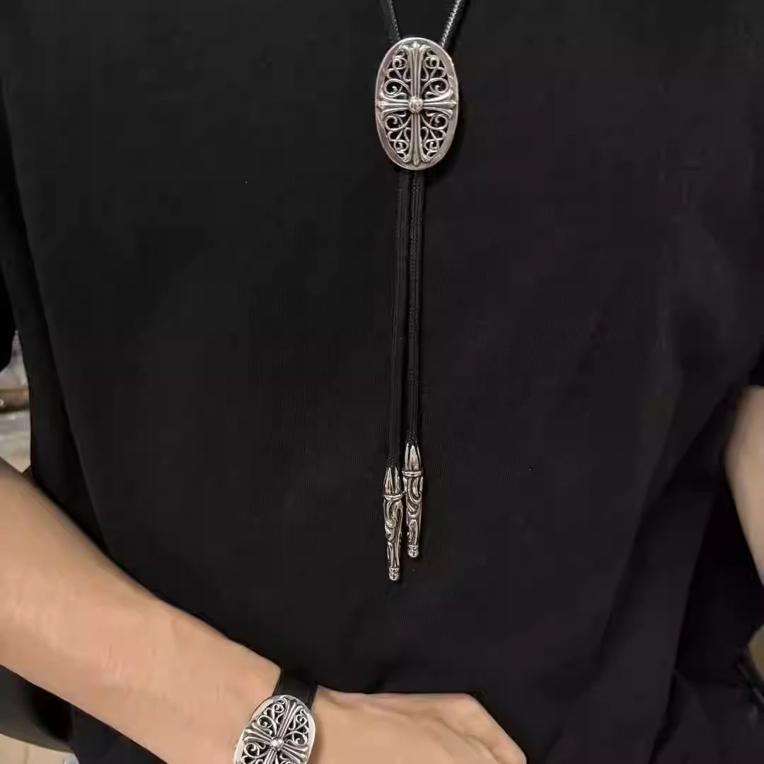 S925 Silver Cross Emblem Adjustable Leather Cord Necklace™