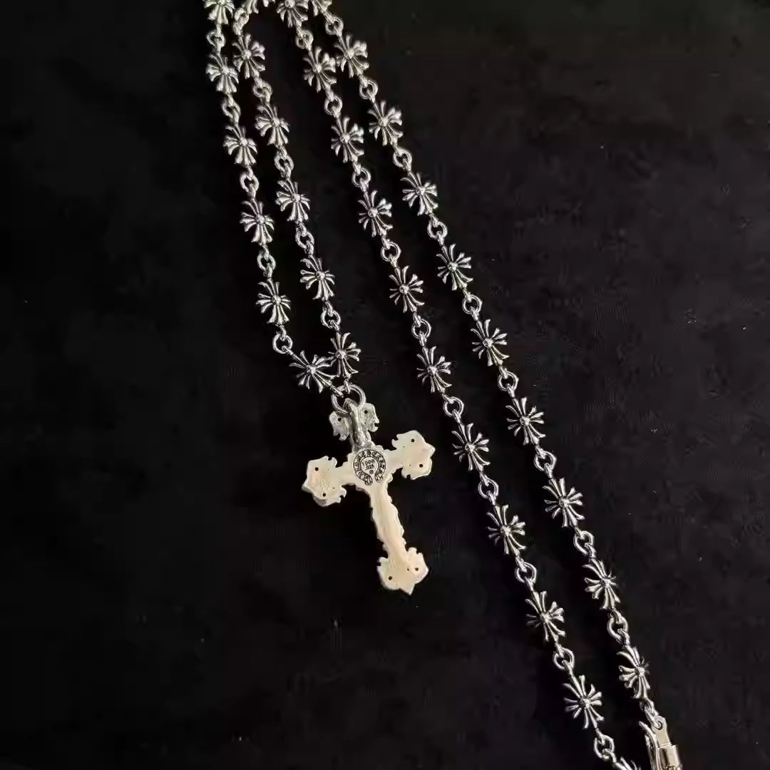 S925 Silver Floral Cross Pendant Necklace™