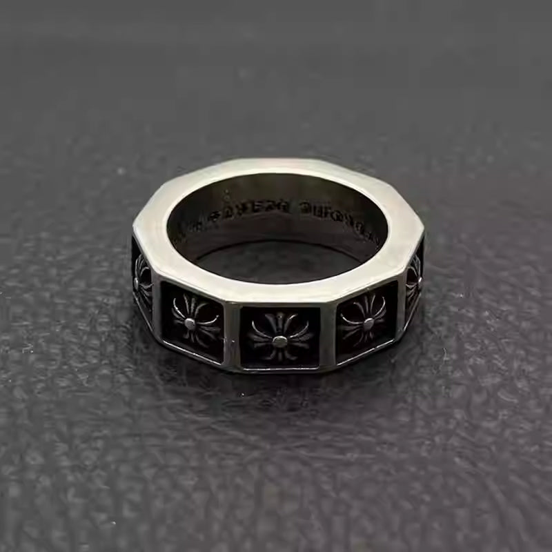 S925 Silver Flower Cross Block Ring™