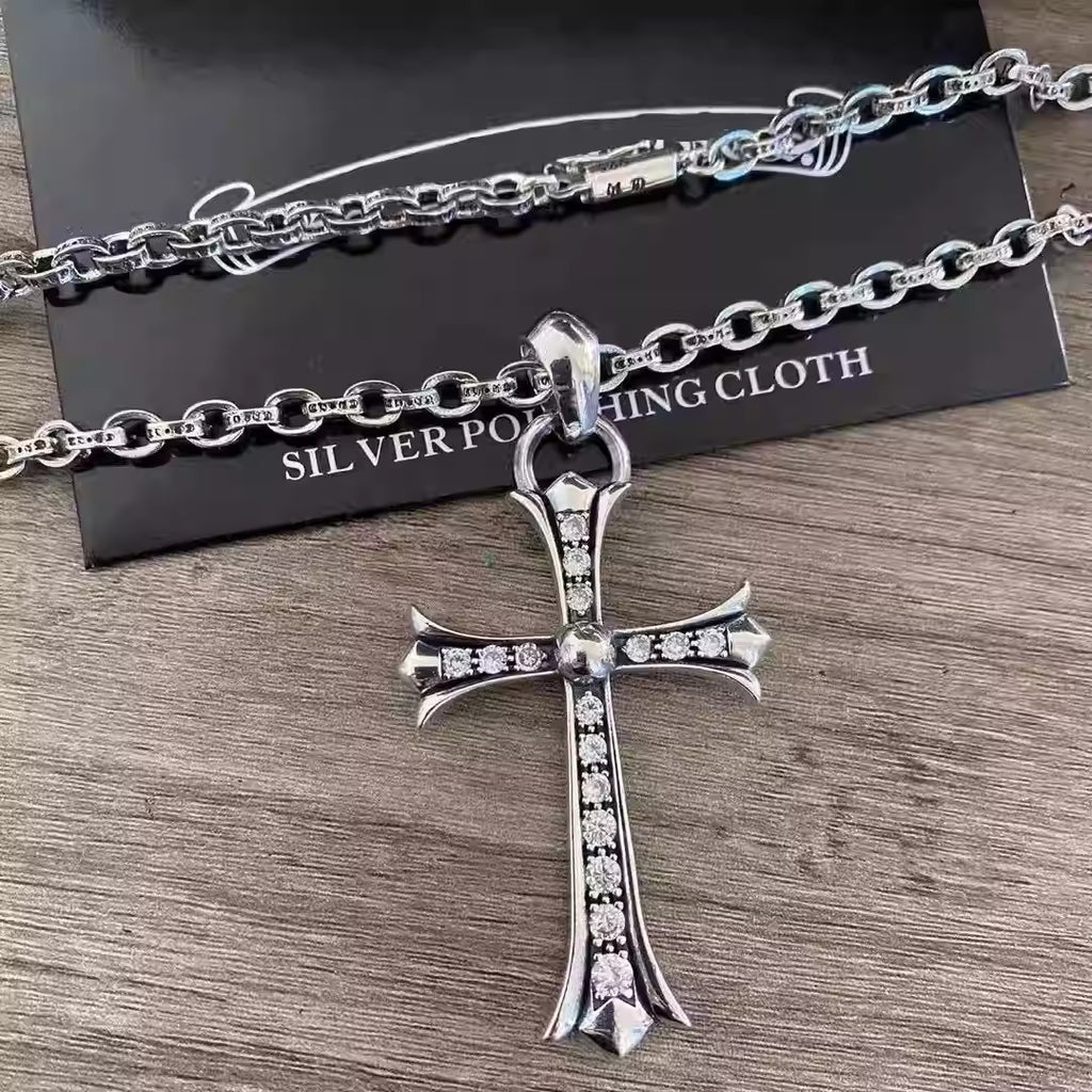 S925 Silver Iced Crystal Cross Pendant Necklace™