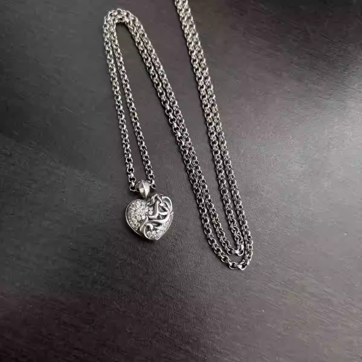S925 Silver Swirl Overlay Encrusted Heart Pendant Necklace™