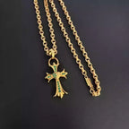 S925 Silver Green Stone Heart Gold Cross Pendant Necklace™