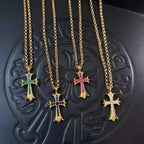 S925 Silver Gold Colored Stone Cross Necklace™