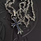 S925 Silver Blue Stone Flared Cross Necklace™