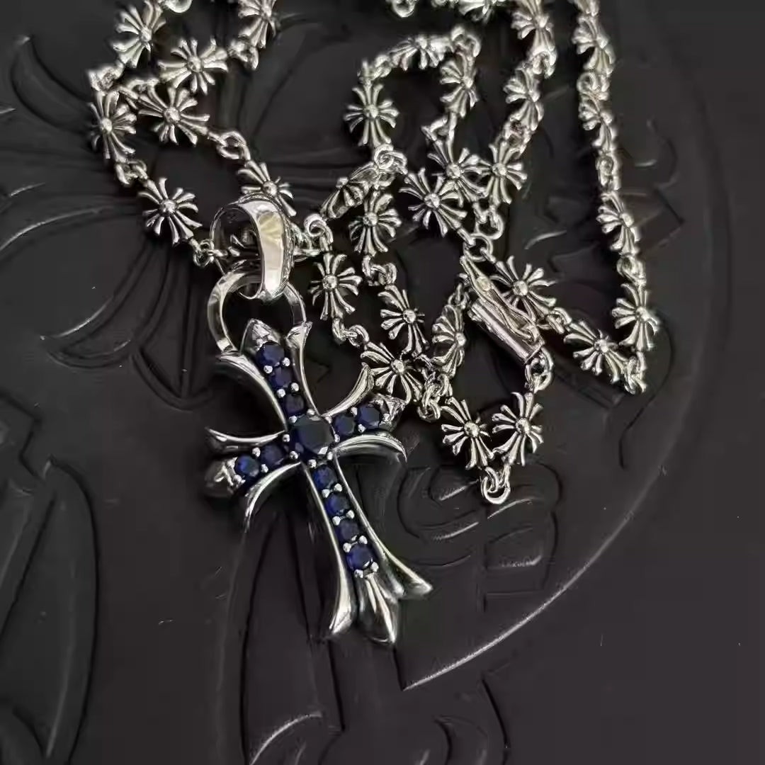 S925 Silver Blue Stone Flared Cross Necklace™